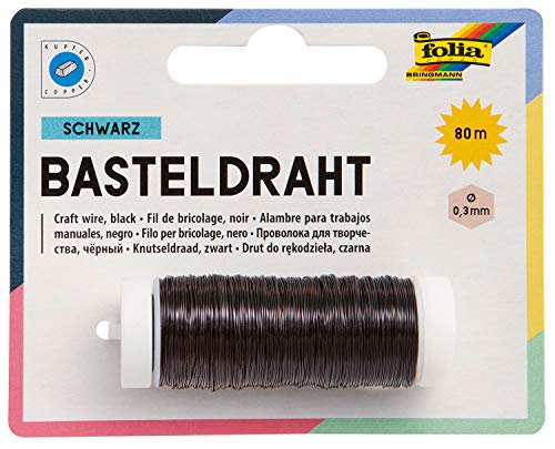 folia 79290 - Kupferdraht schwarz, 1 Spule 0,3 mm x 80 m - ideal für Bastelarbeiten, Gestecke und Gebinde von folia