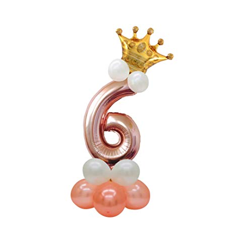 Folienballon XXL Zahlen Set in Rose Gold Weiss 32inch / 81cm mit Helium Gas befüllbar Ballon Number Rose Gold Weiss + Goldene Krone (6) von Folienballon