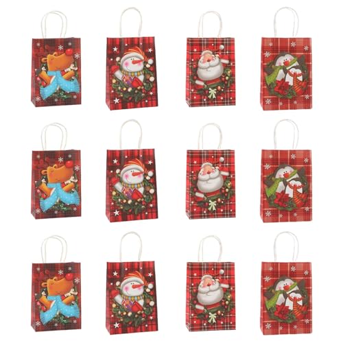 Folpus 12 x Weihnachts-Papiertüten, Keks- und Leckereientüten, süße Weihnachtsparty-Geschenke, wiederverwendbare Weihnachtsdekoration, 15cmx8cmx21cm von Folpus