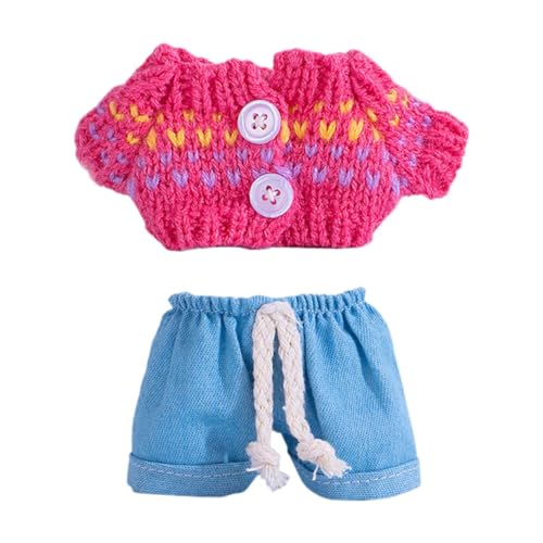 Folpus 15cm Mode Puppenkleidung Puppenzubehör Jeanshose Ersatz Gestrickte Kleidung Accessoire Mädchen Puppen Outfits Kinder Spielzeug, Rose Rot von Folpus