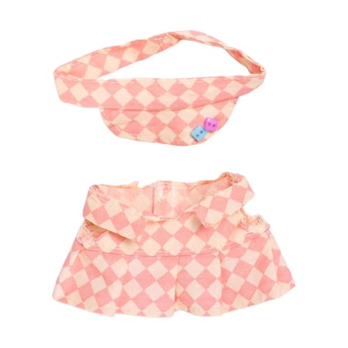 Folpus 15cm Plüsch Puppe Kleidung Kostüme Puppe Outifits Plaid Tennis Rock Set, Hell-Pink von Folpus