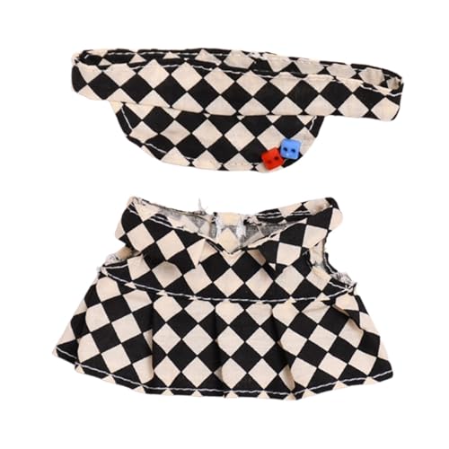 Folpus 15cm Plüsch Puppe Kleidung Kostüme Puppe Outifits Plaid Tennis Rock Set, Schwarz von Folpus