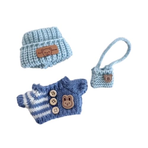 Folpus 3 Stück Mini-Puppen Anzug, Hut-Pullover-Rucksack-Set, niedliches DIY-Ankleide-Puppen-Kleidungs Set, für 15cm 17cm Puppe, Baby-Puppe, Blau von Folpus