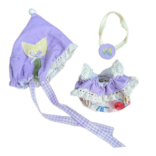 Folpus 3-teiliges Elfenkostüm für Modepuppen mit Hut und Tasche, handgefertigte Kleidung für 15 cm große Puppen, Neujahrsgeschenke, violett von Folpus