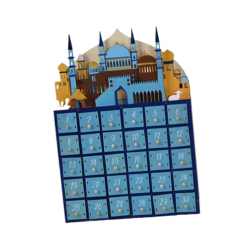 Folpus LED-Kalender aus Holz, Ramadan-Dekoration, Kunstdekoration, Tischdekoration, Festival-Atmosphäre, Beleuchtung für den Flur, Blau von Folpus