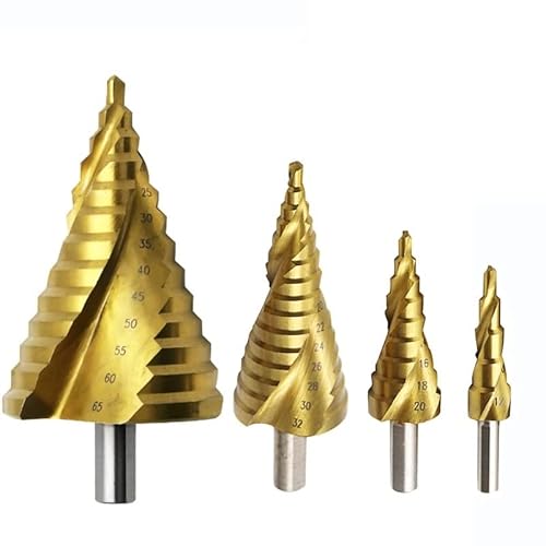 1~4 Stück 4-12 4-20 4-32 6-65 mm HSS-Titan-Bohrer-SetBohren von Metallspirale Schnellarbeitsstahl HSS-Holzlochschneider Kegelbohrer(4pcs) von FonFou