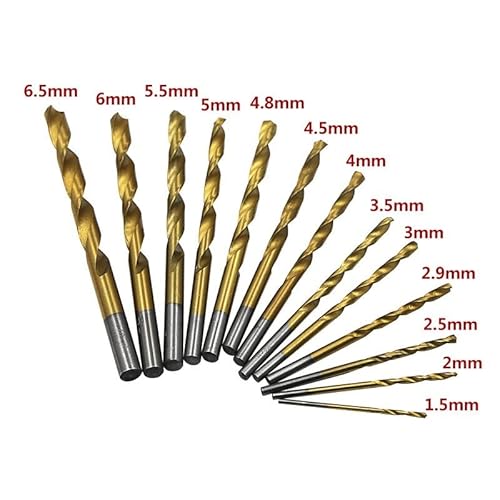 13 STÜCKE HSS Metall Spiralbohrer Set 1,5-6,5 mm Beschichtetes Titan Zylinderschaft Bit Kit Lochsäge Schneidwerkzeug for Aluminium Stahl von FonFou