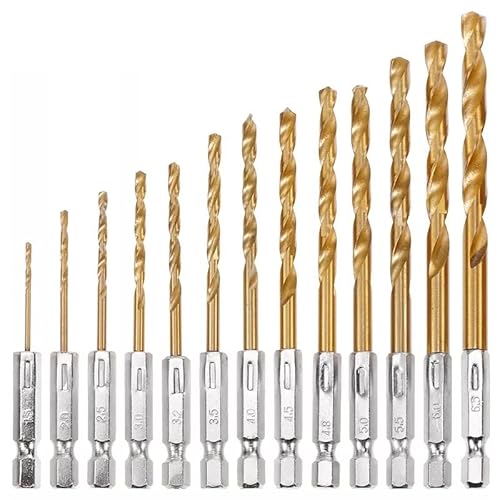 13 Stück 1/1,5/2,0/2,5/3 mm titanbeschichteter Spiralbohrer hoher Stahl for die Holzbearbeitung Kunststoff und Aluminium HSS-Bohrer-Set von FonFou