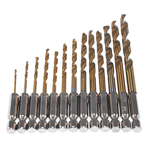 13 teile/satz 1,5-6,5mm 1/4 Sechskantschaft HSS Schnellarbeitsstahl Titanbeschichtete Bohrer Set von FonFou