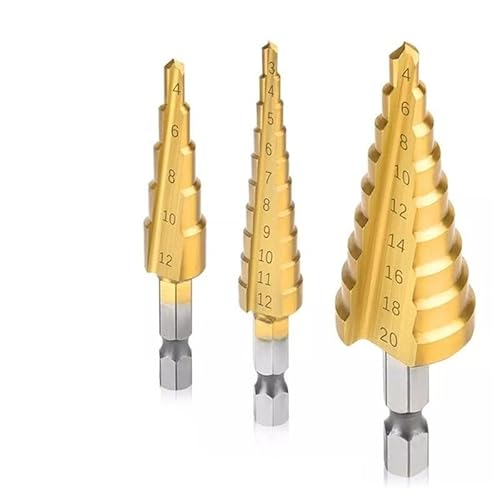 1Pcs / 3Pcs Stufenbohrer Titanbeschichtete Bohrwerkzeuge HSS Gerade Nut Stufenbohrer Holzkegel Metallbohrer Lochkernwerkzeug(3pcs) von FonFou