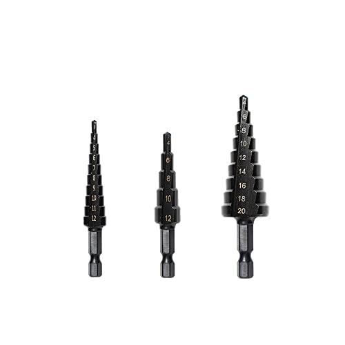 3–12 mm, 4–12 mm, 4–20 mm, Stufenbohrer-Set, HSS, gerade Nut, titanbeschichtetes Holz, Metall, Lochschneider, Kernbohrer-Set(Blcak Set) von FonFou