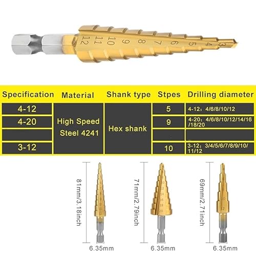 3-12 mm 4-12 mm 4-20 mm HSS Stufenbohrer mit gerader Nut Titanbeschichtetes Holz Metall Lochschneider Kernbohrwerkzeug-Set von FonFou