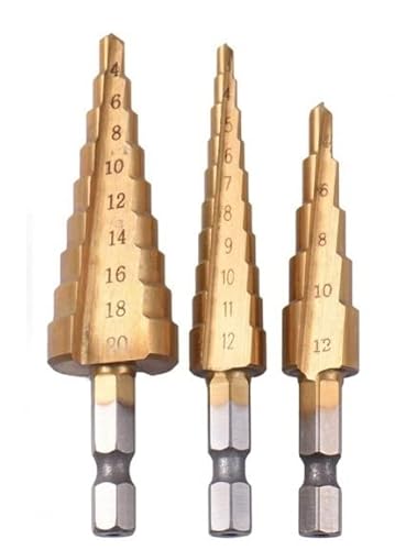 3 stücke Stufenbohrer Titan Stahl Holzbearbeitung Metall Bohrset Stufenkegel Schneidwerkzeuge(12 12 20) von FonFou