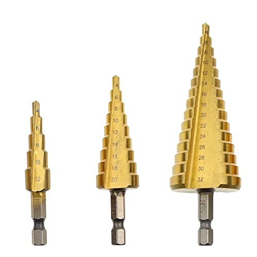 3PC 4-12/20/32mm 1/4" HSS Stufenkegel Bohrer Set Lochschneider Metrisch Sechskantschaft Titan Metall Stufenbohrer(3PCS(4-12 4-20 4-32)) von FonFou