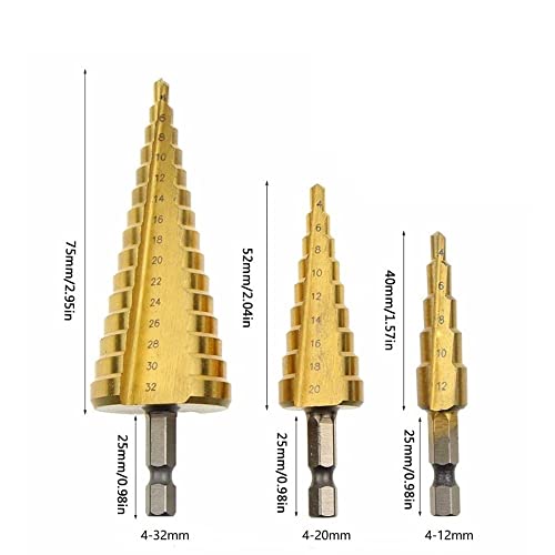 4-32 mm Titanbeschichteter Stufenbohrer in Pagodenform HSS-Dreikantschaftlochbohrer Konusbohrer Stufenbohrer(3pcs) von FonFou