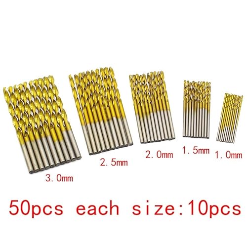 50 Teile/Satz 1/1,5/2/2,5/3mm Spiralbohrer-Set Säge-Set HSS High Steel Titanbeschichteter Bohrer Holzbearbeitungs-Holzwerkzeug for Metall von FonFou