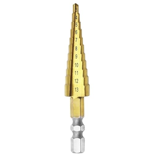 Bohrer HSS Titanbeschichteter Stufenbohrer Holzset Elektrowerkzeuge for Metall-Schnellarbeitsstahl Lochschneider Stufenkegel-Zentrierbohrer(3-13mm Hexagon) von FonFou