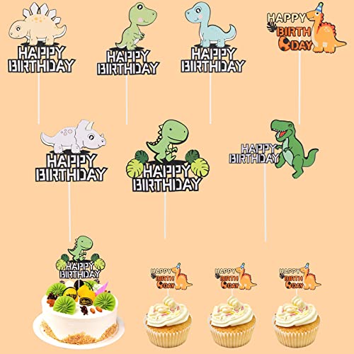 7 Stück dino Tortendeko Dinosaurier Geburtstag Deko Happy Birthday Tortendeko Cupcake Topper Muffin Deko geburtstag Kinder Geburtstag Party Torte Deko Supplies, Kuchendeko für Baby Shower Party von Fonyet