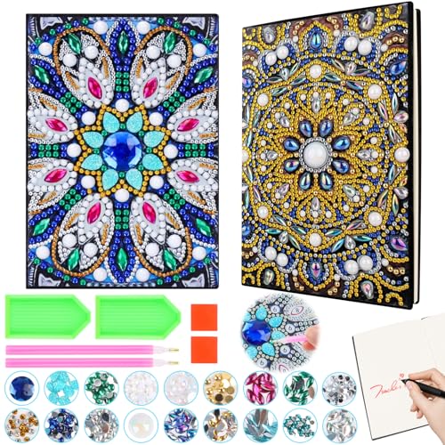 Fonyet 2 Stück Diamond Painting Mandala A5 Notizbuch Bastelset Kinder ab 6 7 8 9 10 Jahre, 5D DIY Diamond Pasted Painting Notizbuch Kits Basteln Mädchen Geschenk mädchen 10 Jahre von Fonyet