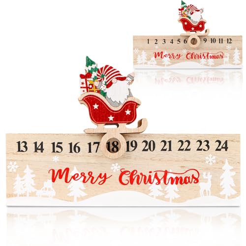 Weihnachts Countdown Kalender aus holz 24 Tage Adventskalender mit Weihnachtsmann Schieber, Weihnachtsmann Desktop Kalender Dekoration für Haus und Büro von Fonyet