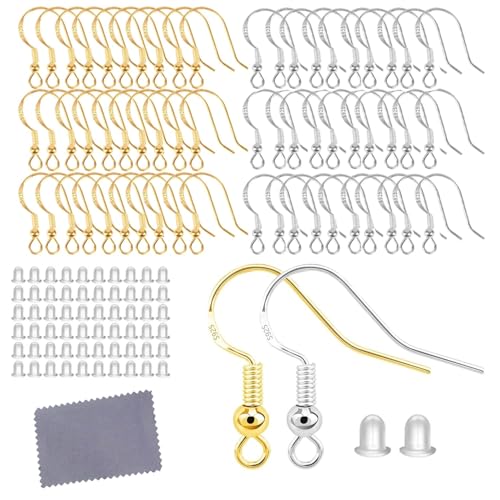 Fonyiunce Gold and Silber Ohrringe Selber Machen Set Ohrring Haken 925 Sterling Silber Ohrringe Basteln Set für DIY Ohrhänger Schmuckherstellung Ohring Zubehör 60 Stück von Fonyiunce