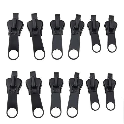 Fonyiunce Instant Ersatz-Reißverschlussköpfe,12 Schwarze Reißverschlussköpfe mit Clip,Universelle Instant-Ersatz-Reißverschlüsse für Mäntel,Taschen,Stiefel, Röcke,Taschen und Mehr. von Fonyiunce