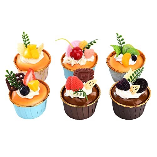 Fonzci 6 Stück Gefälschte Cupcake-Modell-Dekoration, Künstlicher Kuchen mit Streuseln und Zuckerguss, PU-Fake-Food-Modell, Künstlicher Simulationskuchen, Cupcake-Dessert für Dekoration,(6 Stück) von Fonzci