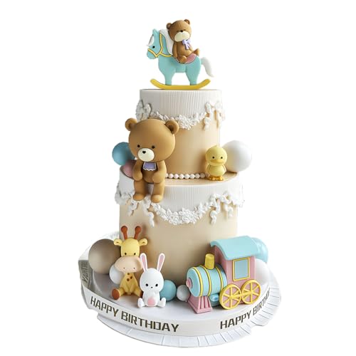 31 Stück Tier Kuchen Topper Set Bär Giraffe Kaninchen Ente Zug PVC Figuren Geburtstag Dekorationen Waldtier Kuchen Dekorationen Kuchen Dekorationen für Party Supplies von Foofluckii