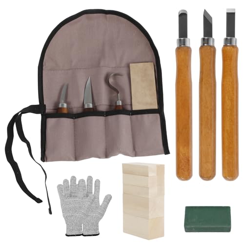 Foppla 17pcs Holzschnitzwerkzeug Kit Mehrzweck Holz Whittling Set Holzhandschnitzschneider mit 8 Basswood -Schnitzblock -DIY -Gravur -Werkzeug zum Schneiden von Holzschnitzereien von Foppla