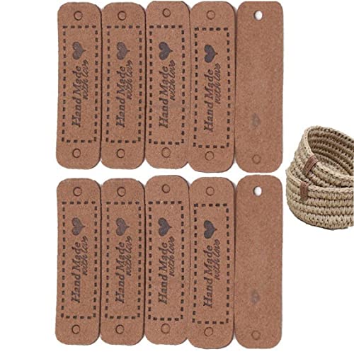 10 Pcs Handgefertigte Tags Pu -Leder -Tags, Handgefertigt Liebesschilds Häkeln Strickzubehör Für DIY Basteln Nähen Häkelstrickhüte von Fopytu