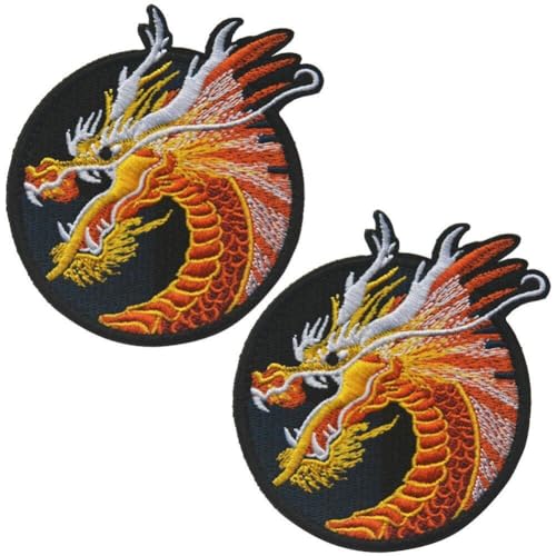 Chinesische Drachen Gestickt Applique 2pcs Haken Und Loop Dragon Patch Dekorative Patch Für Kleidung Rucksäcke Jeanskappen von Fopytu