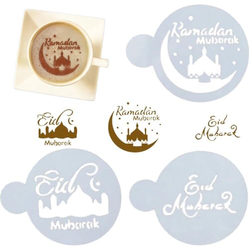 Eid Mubarak Kaffeespray Schablonen 3pcs Ramadan Kaffeezeichnung Spray Schablonen Wiederverwendbare Kuchen -dekorationswerkzeuge Für DIY von Fopytu