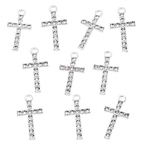 Fopytu 10 Stück Strass Kreuz Anhänger Charms Kristall Katholische Anhänger für Halskette Armband Schmuckherstellung Basteln von Fopytu