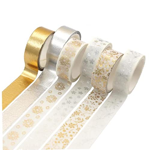 Fopytu 6 Rollen Washi-Klebebänder, dekoratives Klebeband mit Retro-Blumengoldfolie für Heimwerkerarbeiten, Planer, Kunst-Scrapbooking, Einrichtungsdekoration, Geschenkverpackung von Fopytu