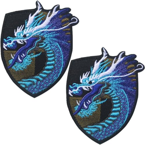 Fopytu Chinesische Drachen Gestickt Applique 2pcs Haken Und Loop Dragon Patch Dekorative Patch Für Kleidung Rucksäcke Jeanskappen von Fopytu