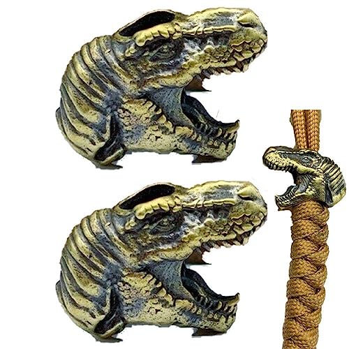 Fopytu Dinosaurier Lanyard Perlen Messer Perle, 2 Stcs Messing -Tiere Paracord Bead Charms Anhänger DIY -Handwerk Armband Schlüsselanhänger Zubehör von Fopytu