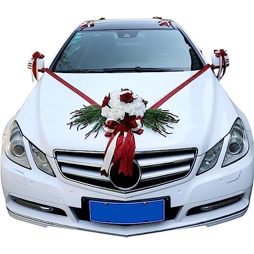 Fopytu Hochzeitsauto Blumendekoration, Künstliche Rosenblumen Ribbon Hochzeitsautos Dekoration Blumen Girlande Für Hochzeitsfeierautos Dekoration von Fopytu