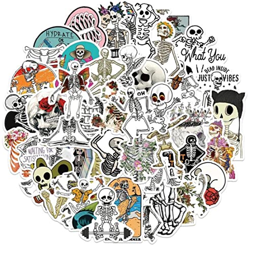 Fopytu Horroraufkleber, 50 Pcs Coole Halloween -schädelaufkleber Cartoon Human Skeleton Sticker Für Wasserflaschen Skateboard -Roller -Laptop -Telefon von Fopytu