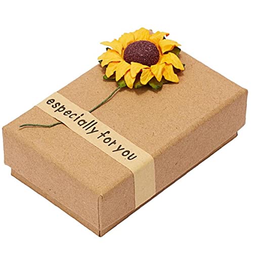Fopytu Schmuck Geschenkboxen, Vintage Kraftpapier Halskette Ohrring -Armband -aufbewahrungsbox Künstlicher Sonnenblume Für Hochzeitsgüter von Fopytu