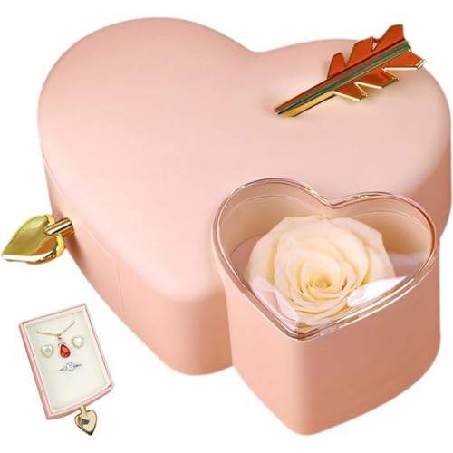 Fopytu Schmuck-geschenkbox, Herzförmiger Schmuck-Organizer, Mini-schmuck-aufbewahrungsbox, Konservierte Blumen-schmuckschatulle Für Ringe, Halsketten, Armbänder von Fopytu