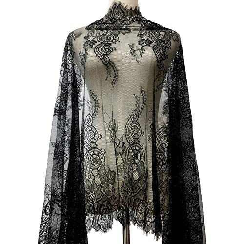 Fopytu Schwarzer Spitzenstoff, Schwarzer Stoff Für Spitzenkleid, Spitzen -tischdecke, Spitze Tischläufer, Hochzeitskleid, Brautschleier, Spitzenoberteil Oder Spitzenband von Fopytu