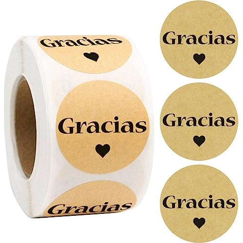 Gracias Danke Aufkleber, 500 Pcs Rund Spanisch Dankbar Aufkleber Kraftpapier Etiketten Aufkleber Roll Für Geschenkumschlagdekoration von Fopytu