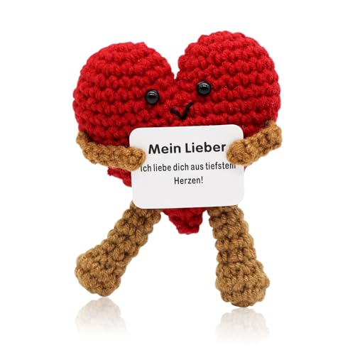 Forbabe Heart Pocket Hug, Süße Strickpuppe mit Positiver Energiekarte Kreative Gestrickte Positives Herz Glücksbringer Geburtstag Valentinstag Jahrestag Geschenk für Freundinnen Freund Ehefrau - Herz von Forbabe