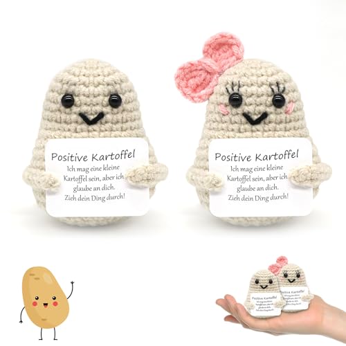 Forbabe Positive Kartoffel, 2 PCS Kreative Gestrickte Kartoffel Puppe mit Positiver Energiekarte Mini-Plüsch Pocket Hug Glücksbringer für Geburtstag Valentinstags Jahrestag Geschenke - Liebhaber von Forbabe