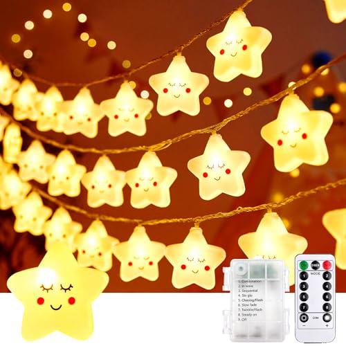 Lichterkette Stern Kinderzimmer, Lichterkette innen 8 modi mit Timer, 6m 20er LED Lichterkette Kinder Batteriebetrieben Nachtlicht für Zimmer Deko Geburtstag Party Weihnachts, Warmweiß Sterne von Foreverup