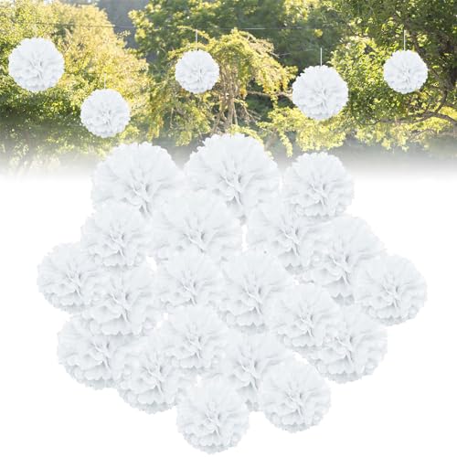 Forhandy 30 Stück Hochzeitsdeko Weiß Seidenpapier Pompons Deko, Papier Pompons Deko für Hochzeit Geburtstag Gartenparty Deko von Forhandy