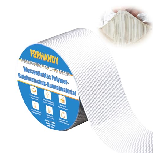 Forhandy 5cm x 5m Wasserdichtes Klebeband, Starkes Butylband Selbstklebendes Dichtungsbänder 1.5mm Dicke, Klebeband Wasserdicht Silber Aluminium Wasserfestes Klebeband Außen von Forhandy