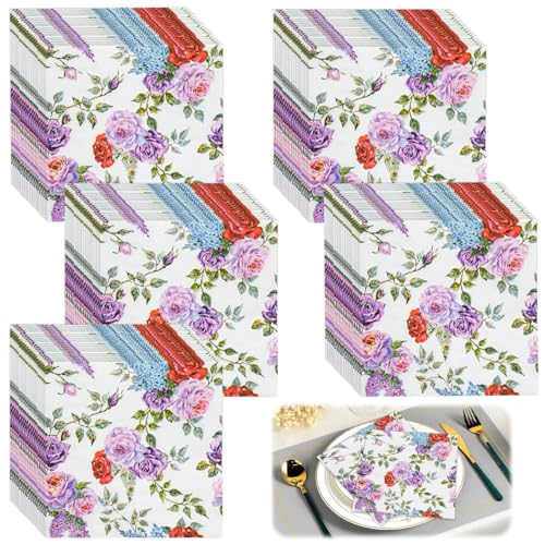 100 Stück Weihnachten Papierservietten mit Blumen Servietten Rosa Vintage Servietten Blumenmuster, Weihnachten Servietten Gartenfeste Party Weihnachten Tischdeko 33 x 33 cm von Forhome