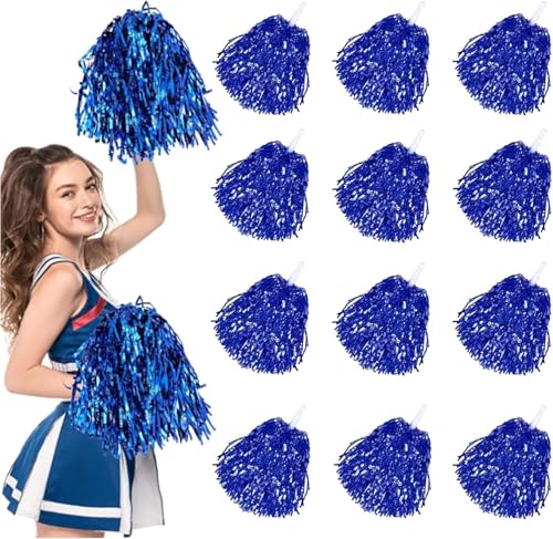 12 Cheerleader Pom Poms, Blaue Pom Poms, Cheerleader Bunte Pompons Handblume, für Sport Cheers, Tanz Abendkleid Nachtparty (Blau) von Forhome