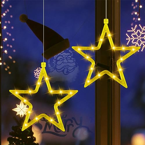 2 Stück Weihnachten Fenster Lichterkette,10 LED Fenster Lichterkette Batteriebetriebene mit Saugnäpfe,Weihnachtsstern Lichter Innen，Beleuchtet LED Fensterdeko,Warmweiß,für Weihnachten Deko,Hochzeit von Forhome